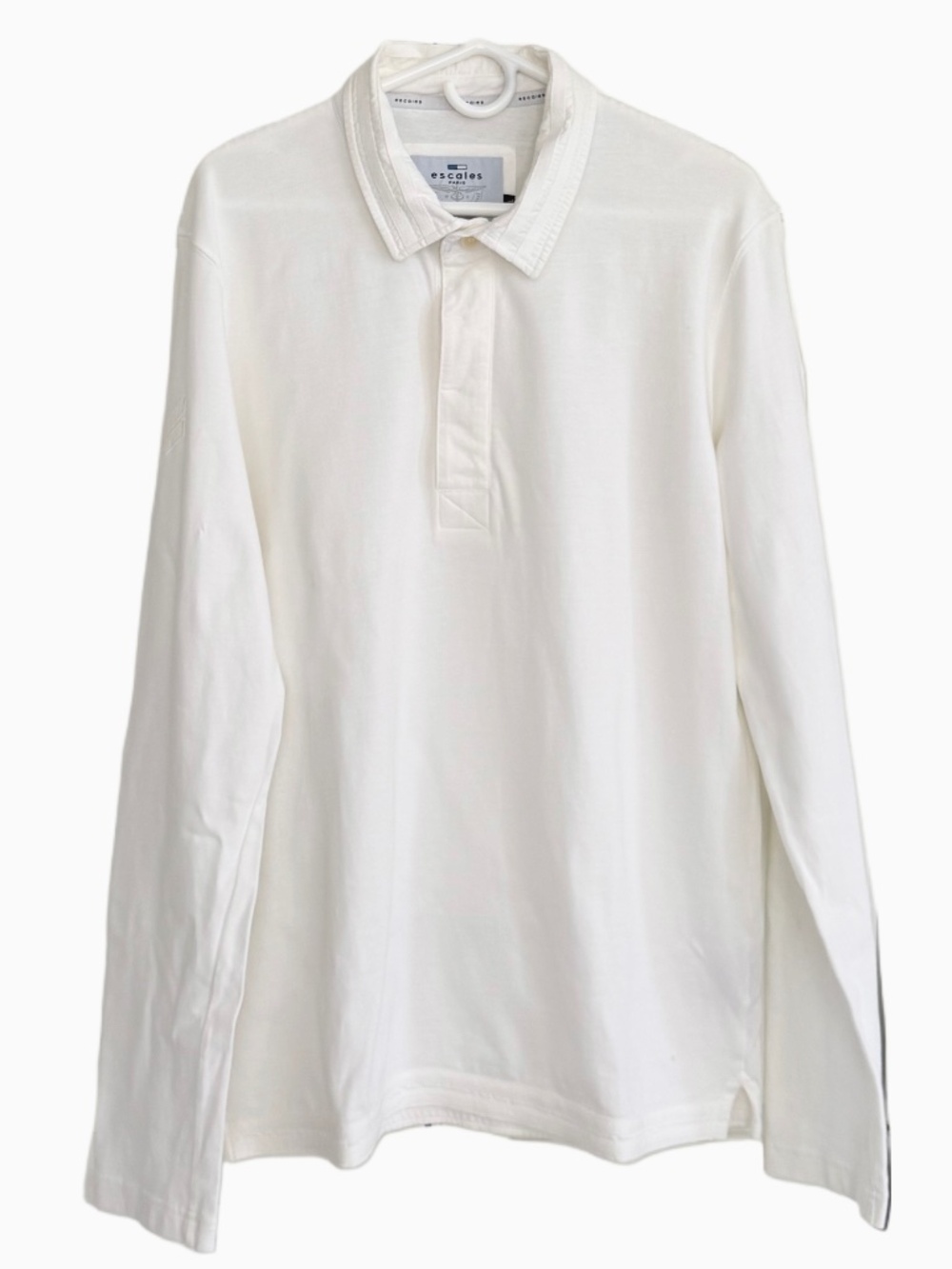 Escales Paris Men’s Long Sleeve White Polo Shirt, Size XL